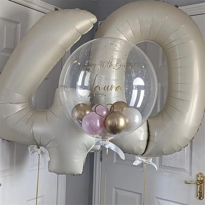 60th Birthday Balloons Cream for Women, 40 Inch Giant Beige Foil 60 Balloon - Image 5