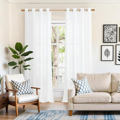 YoungsTex White Linen Curtains for Living Room 90 Inches Long 2 Panels Set - Image 2