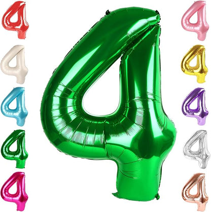 4 Balloon Numbers Birthday Decorations, 40In Green Balloons by Mluchee