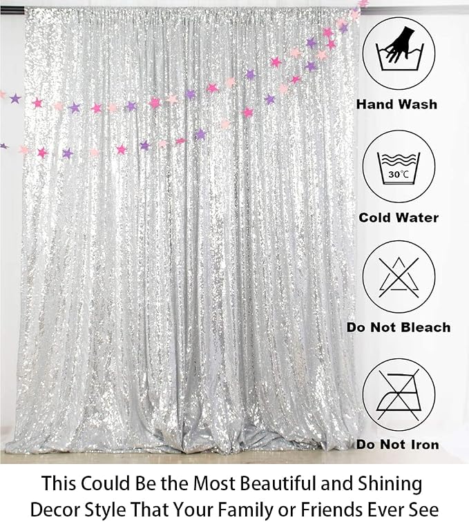 ShinyBeauty Sequin Curtains Silver 4FTx8FT Sequin Photo Backdrop Silver Sequin - Image 5
