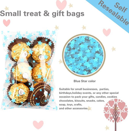 COQOFA 100 Pcs Star Printed Sealable Gift Wrap Cello Cellophane Bags Self - Image 3