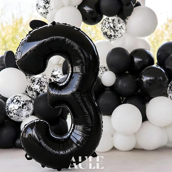 AULE 40 Inch Black Number Balloon 3 Foil 0-9 Birthday Big Numbers | Birthday - Image 2