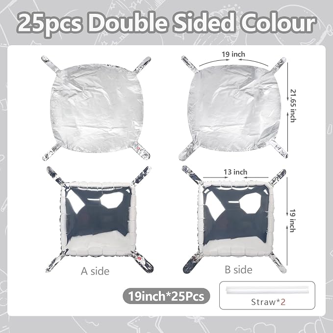NISOCY 25PCS Metallic Silver Square Foil Balloons Wall Backdrop | Double Sided - Image 2