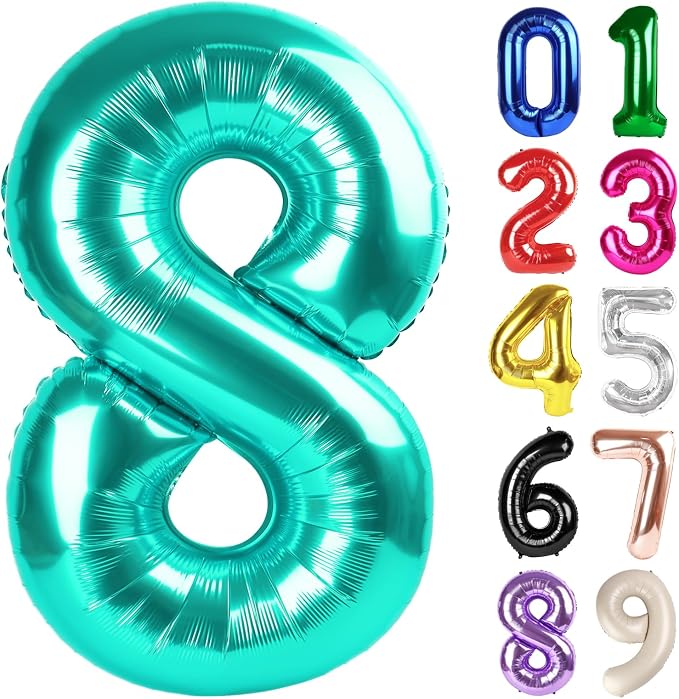 8 Balloon - Teal Birthday Number Balloons, 40 Inch Decorations Men Women | Teal by ALPHADELTAPI