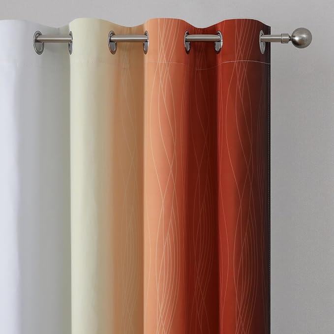 Burnt Orange and Greyish White Blackout Ombre Curtains - Image 4