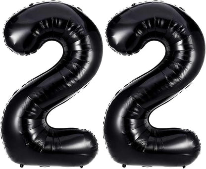 Black 22 Number Balloons, 40 Inch Giant Number 22 Balloons Foil Mylar Helium by Lovoir