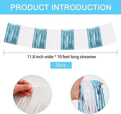 BEISHIDA Light Blue White Fringe Garland Banner Wall Tinsel Foil Streamers | - Image 2
