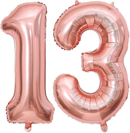 Rose Gold 13 Number Balloons, 40 Inch Giant Number 13 Balloons Foil Mylar by Lovoir