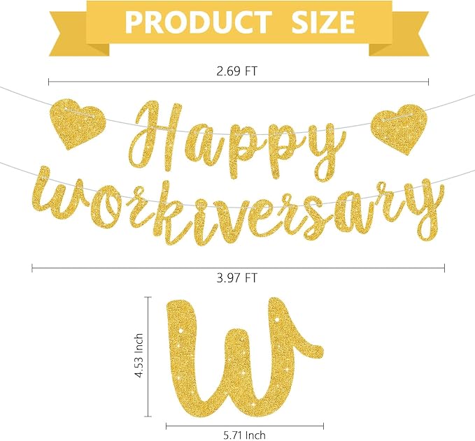 Gold Glitter Happy Workiversary Banner - Image 3