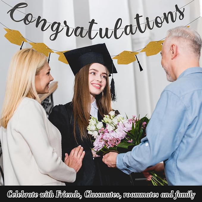 Class of 2026 Graduation Decorations Pre-Strung Glitter Congratulations Banner - Image 4