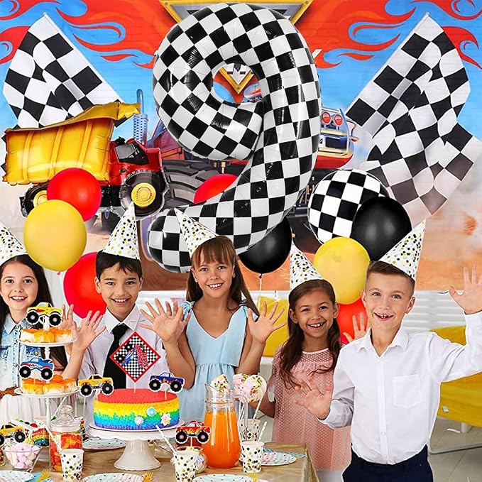 TONIFUL 40 Inch Large Checkered Number 9 Balloon 9th Birthday Decorations | 9th - Image 4