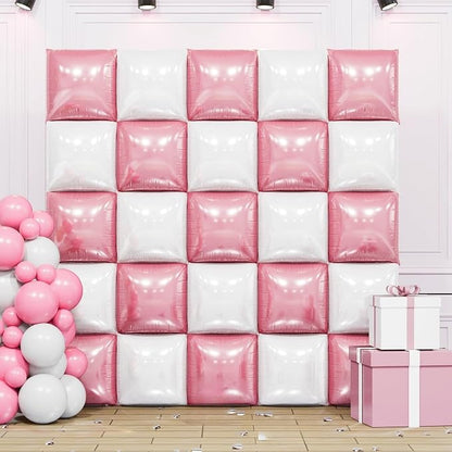Pearl Pink and White Double Sided Square Foil Balloons Wall, 19 Inches Chrome by FEYG