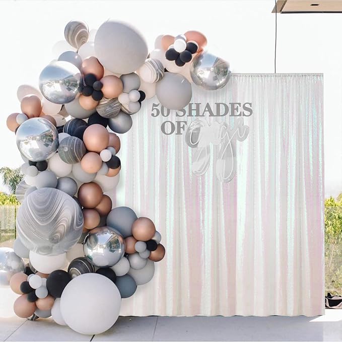 Sugargirl White Iridescent Sequin Backdrop Curtain 4 Panels 2FTx8FT Glitter - Image 3
