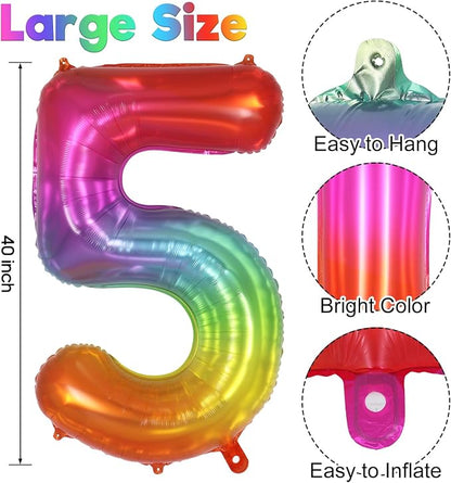 Rainbow Number 5 Balloon 40 Inch, Big Large Foil Number Balloons, Gradient - Image 3
