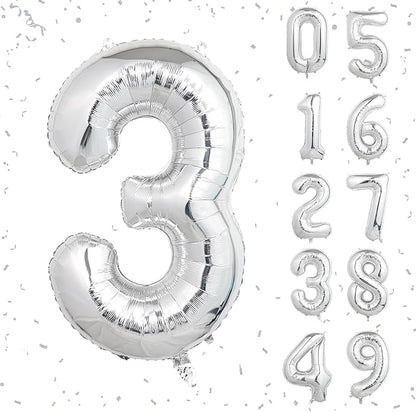 40 Inch Silver Number Balloons, Helium Mylar Foil Number Balloons by Unknown