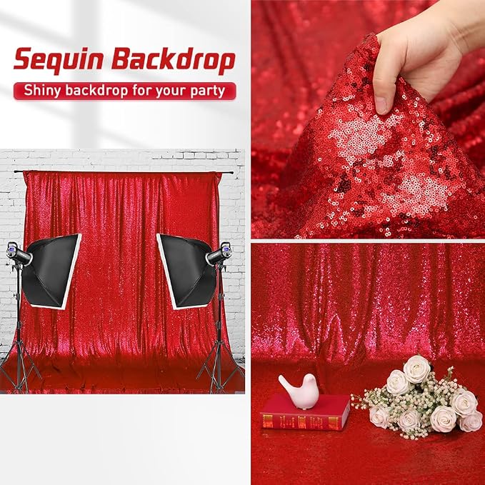Eternal Beauty Red 3mm Sequin Backdrop 2x8 Ft 2 Pack Wedding | Dense Sparkle - Image 8