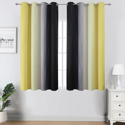 Black and Yellow Ombre Blackout Curtains 45 Inches Long, Full Room Darkening - Image 2
