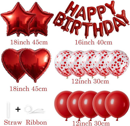 27 Pcs Red Birthday Decorations, 3D Foil Red Happy Birthday Balloon Banner - Image 2