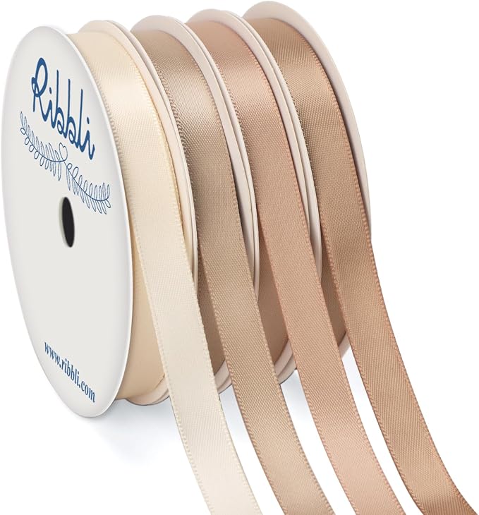 Ribbli Champagne Satin Ribbon 3/8 Inch x 4 Rolls Total 40 Yards-Ivory Champagne by Ribbli