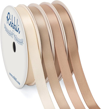 Ribbli Champagne Satin Ribbon 3/8 Inch x 4 Rolls Total 40 Yards-Ivory Champagne by Ribbli