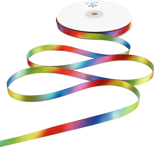 Rainbow Ribbon Rainbow Thin Satin Ribbon 3/8 inch Colored Ribbons by MEEDEE