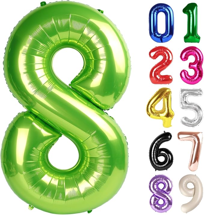 8 Balloon - Light Green Birthday Number Balloons, 40 Inch Party Decorations | by ALPHADELTAPI
