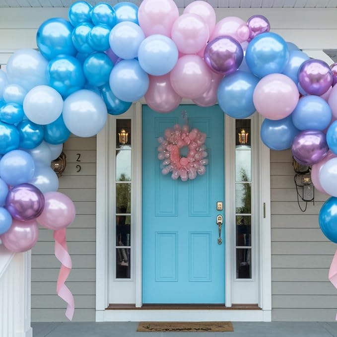 Pink and Blue Balloons, 12 Inch Metallic Baby Blue Pink Purple Balloons - Image 4