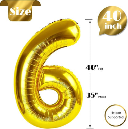 Gold Number 6 Balloon 40 Inch, 6th Birthday Party Decorations Men Women | Foil - Image 5