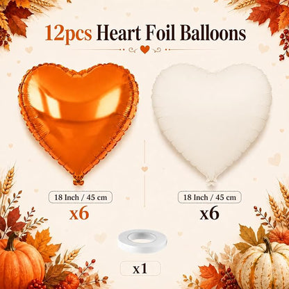 Orange White Heart Foil Balloons 18Inch - Image 2