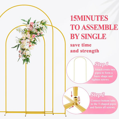 Wedding Arch Backdrop Stand 7.2FT, 6FT Gold Metal Arch Stand Set | Metal Arch - Image 5