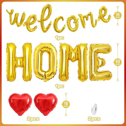 Welcome Home Balloons Red Gold, 40Inch HOME and 16Inch Welcome Foil Balloons - Image 2
