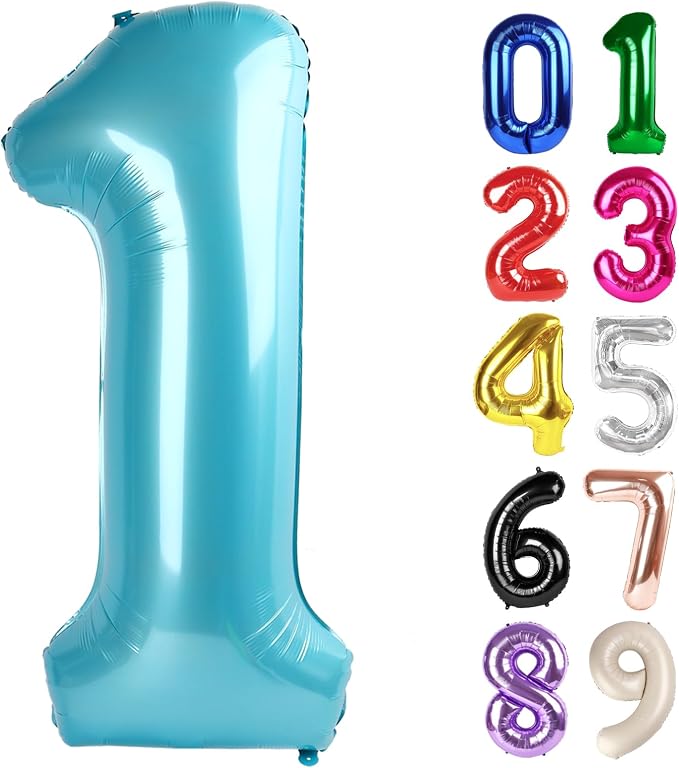 1 Balloon - Pastel Blue Birthday Number Balloons, 40 Inch Decorations | Pastel by ALPHADELTAPI