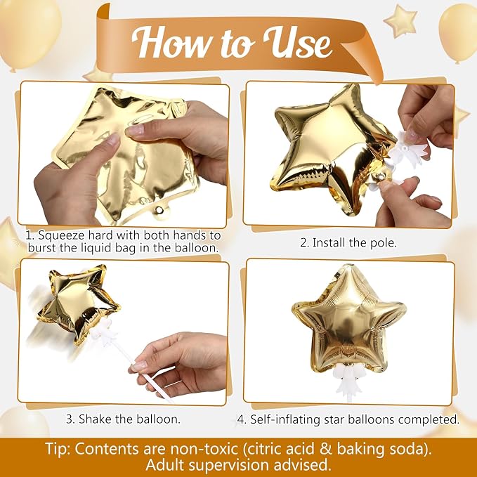 30 Pcs Mini Star Self Inflatable Balloons Bulk - Image 2