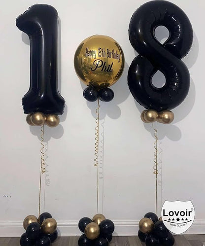 Black 18 Number Balloons, 40 Inch Giant Number 18 Balloons Foil Mylar Helium - Image 4