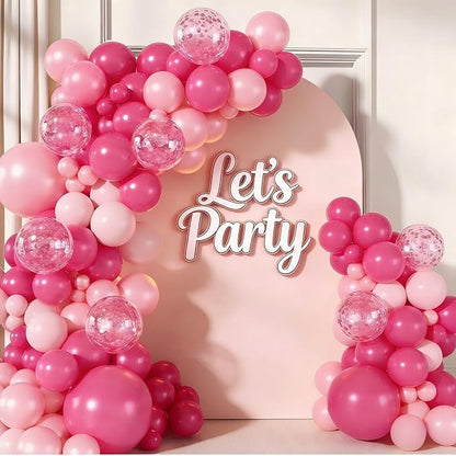143 Pcs Hot Pink Confetti Rose Red Pink Balloon Arch Garland Kit | - Image 3