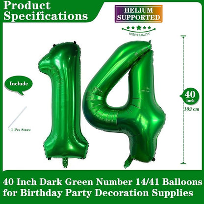 Dark Green 14 Number Balloons, 40 Inch Giant Number 14 Balloons Foil Mylar - Image 2