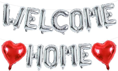 TONIFUL 16 Inch Silver WELCOME HOME Foil Letter Balloons Banner Decoration | by TONIFUL