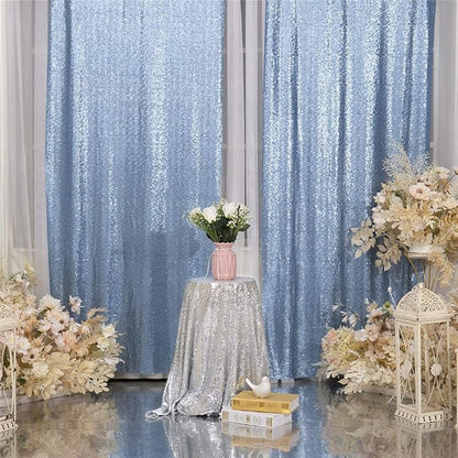 Eternal Beauty Baby Blue Sequin Backdrop Curtains, 4 Panels 2x8FT | 3mm Sparkle - Image 4