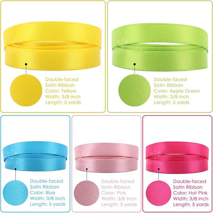 3/8 Inch Satin Ribbon Set – 10 Rolls Rainbow Double Face Ribbon - Image 3