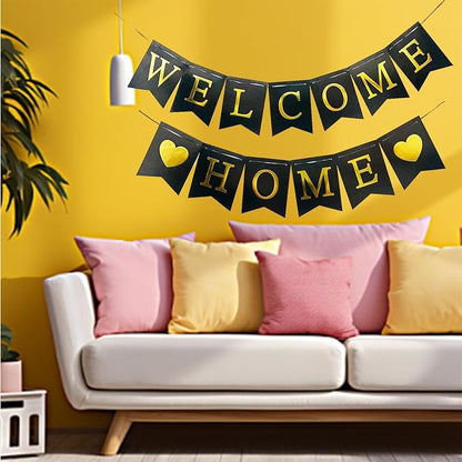 Welcome Home Banner Decorations Glitter Black Bunting Backdrop - Image 4