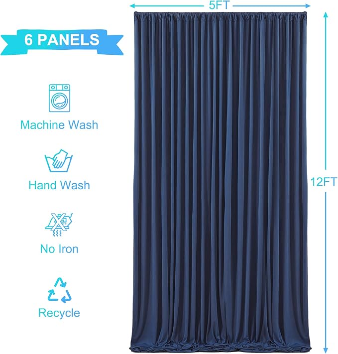 6 Panels Navy Blue Backdrop Curtains - Image 5