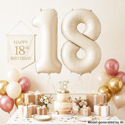 40" Beige Foil Number 18 Balloon - Image 3