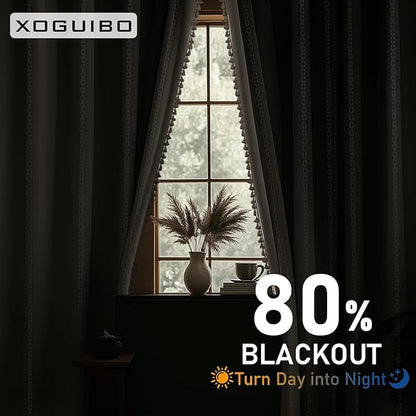 80% Boho Blackout Curtains 96 Inch Linen Blend Drapes 2 Panels | Vintage - Image 3