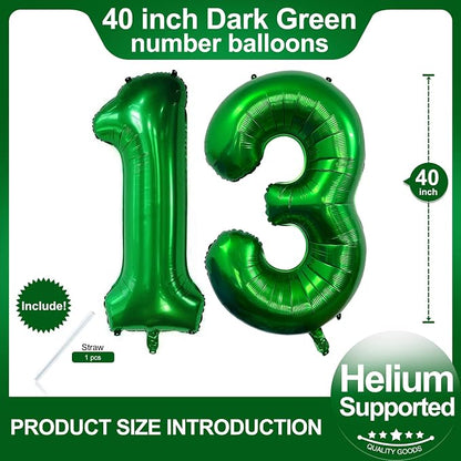 Number 13 Dark Green Balloons 40 Inch Giant Green 13 Numer Foil Helium Balloons - Image 2