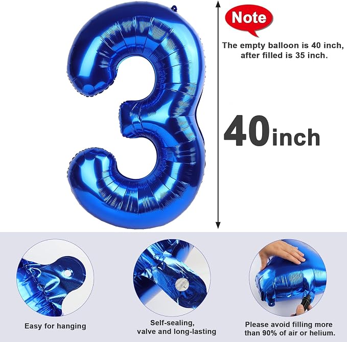 Number Balloons Navy Blue Number 3 - Image 5
