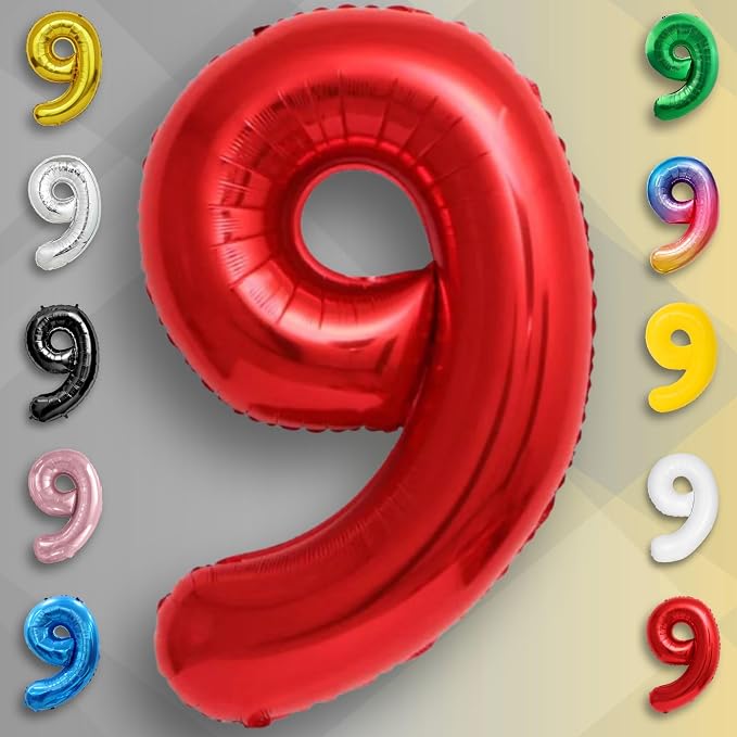 Red Number Balloon 9 Mylar Foil Balloons 40 inch - Image 3