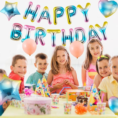 CANREVEL Happy Birthday Banner + 12Pcs Star & Heart Balloons, Gradient | 13pcs - Image 7