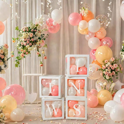 Thyle 5 Pcs White Twins Balloons Boxes Clear Balloon Boxes 10 Pcs Letters - Image 4