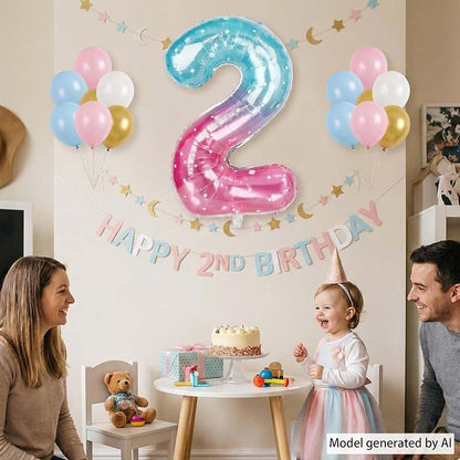 40 Inch Pink Blue Number 2 Balloon, Large Gradient Pink Blue Mylar Foil Number - Image 2