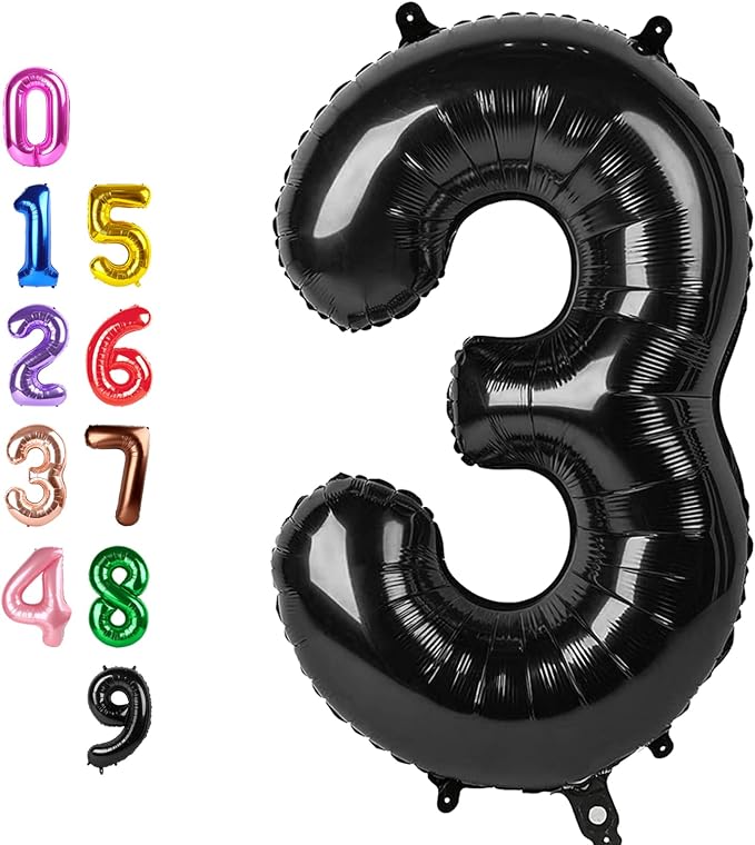 Number Balloons Black 3 Balloon 40 inch by Enyeopd